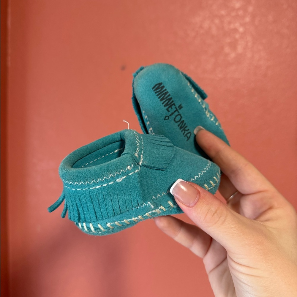 Baby Minnetonka Fringe Moccasins - Teal